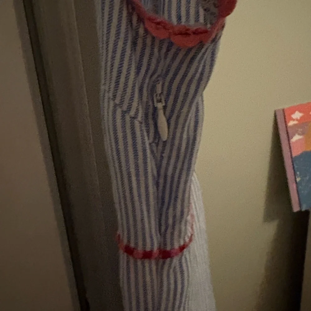 Boden Blue & White Striped Embroidered V-Neck Midi Dress with Pink Trim - Picture 4 of 4